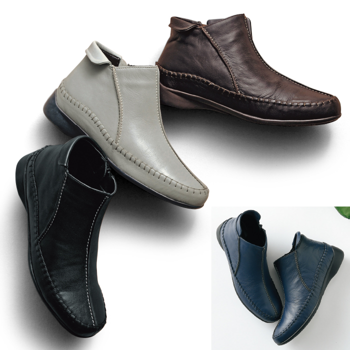 3Eサイドファスナー山羊革アンクルブーツ