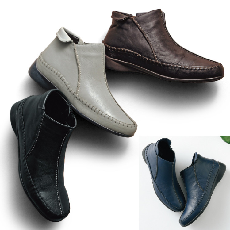 3Eサイドファスナー山羊革アンクルブーツ