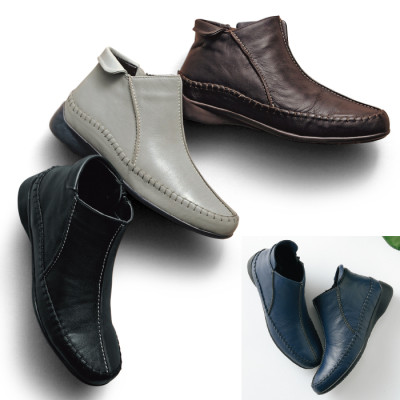 3Eサイドファスナー山羊革アンクルブーツ