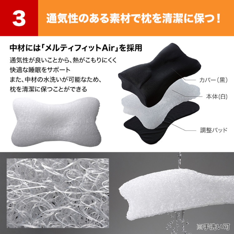 RAKUNA 整体枕(ブラック) 2個セット