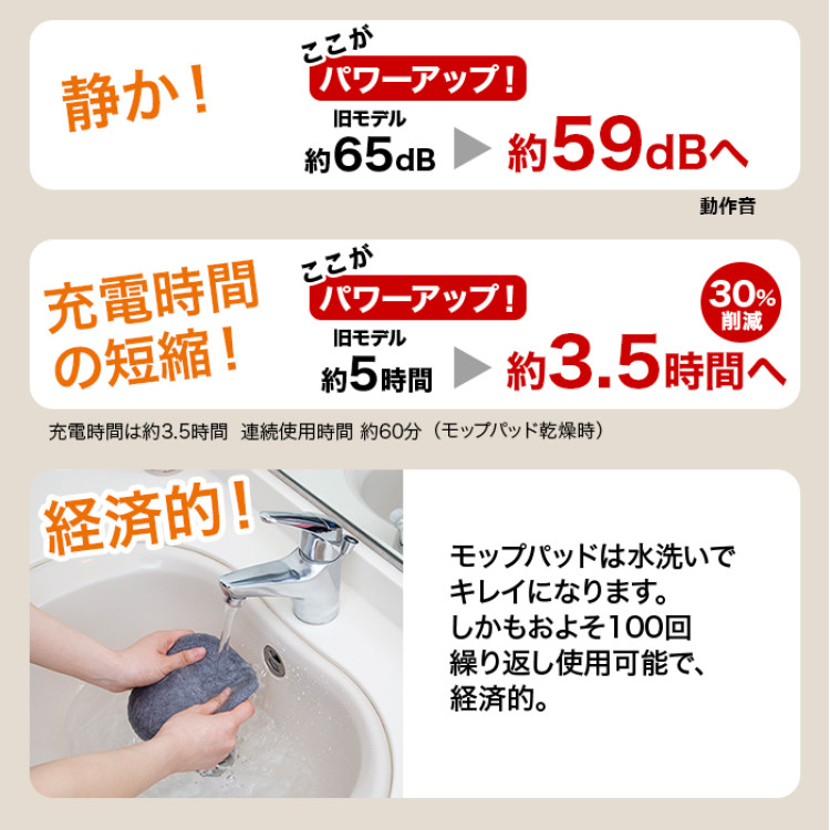 コードレス回転モップクリーナー軽ピカ(特典+屋外用パッド セット)