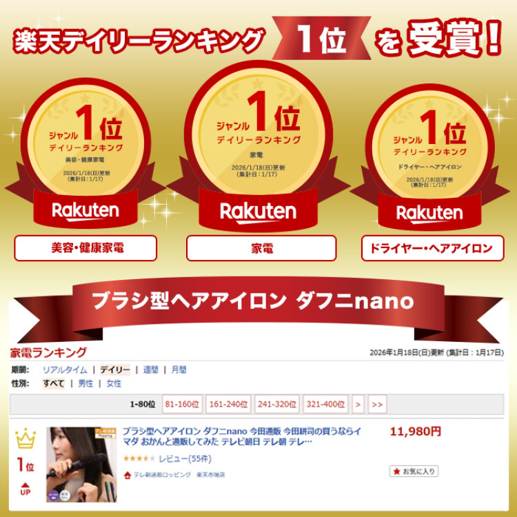 ブラシ型ヘアアイロン ダフニnano