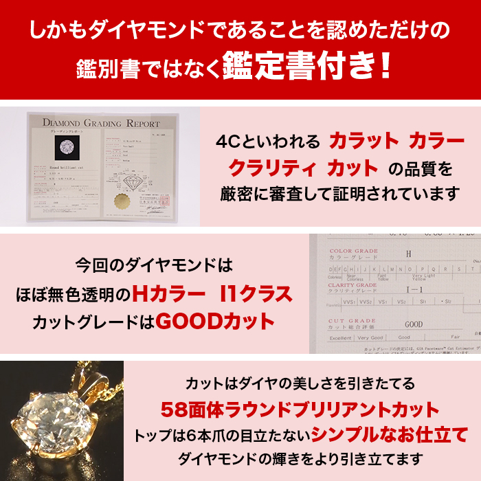 松屋銀座外商部 鑑定書付き純金1.3ctダイヤモンドペンダント