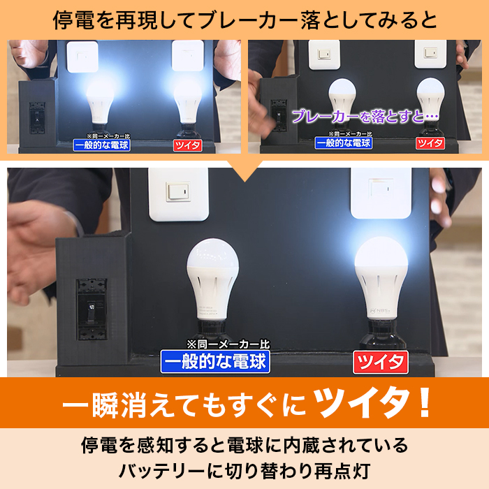 停電しても消えない電球!いつでもランプ ツイタ 2個セット(同色)