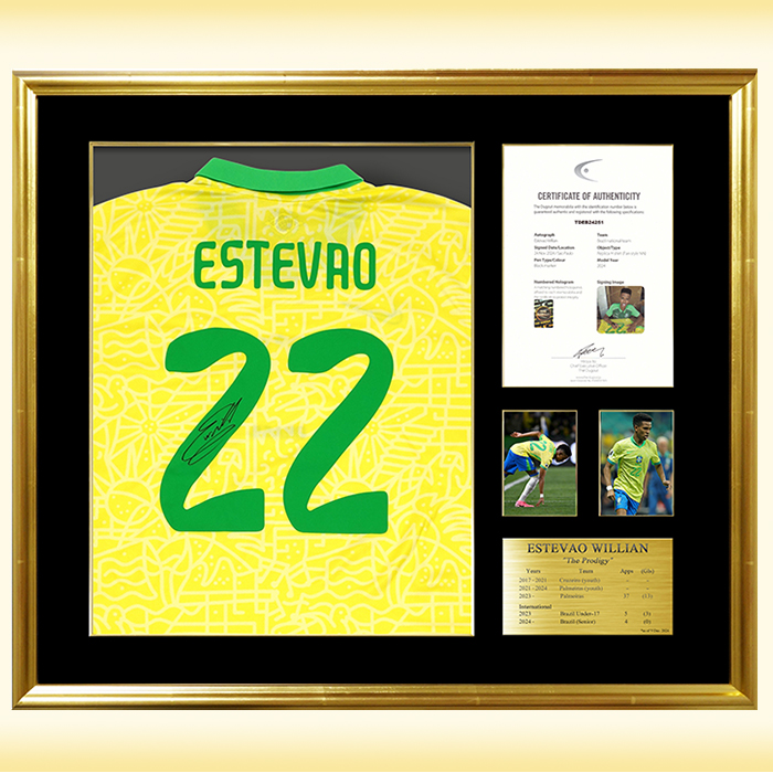エステバン直筆サイン入りブラジル代表2024ホームユニフォーム 特製フレーム