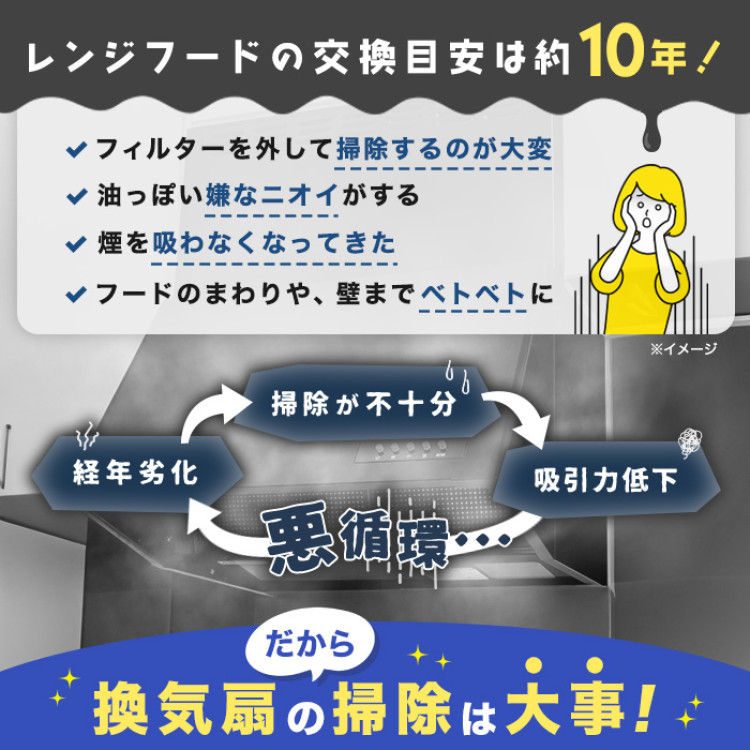 フィルターレス!スリム型レンジフード交換サービス(標準工事費込)90cm