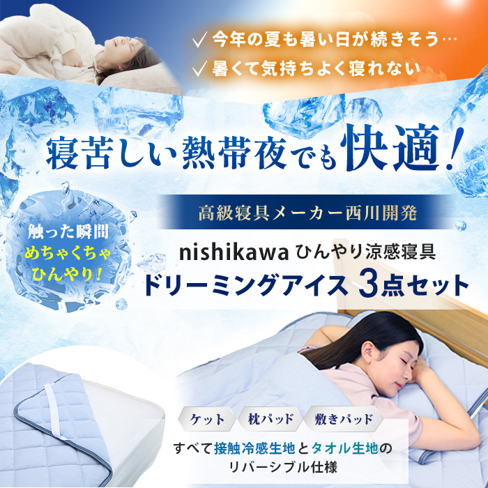 西川(nishikawa) ひんやり涼感寝具 ドリーミングアイス 3点セット  セミダブル