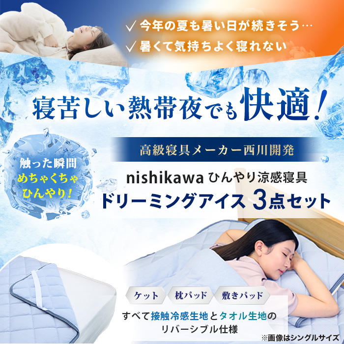 西川(nishikawa) ひんやり涼感寝具 ドリーミングアイス 3点セット  セミダブル
