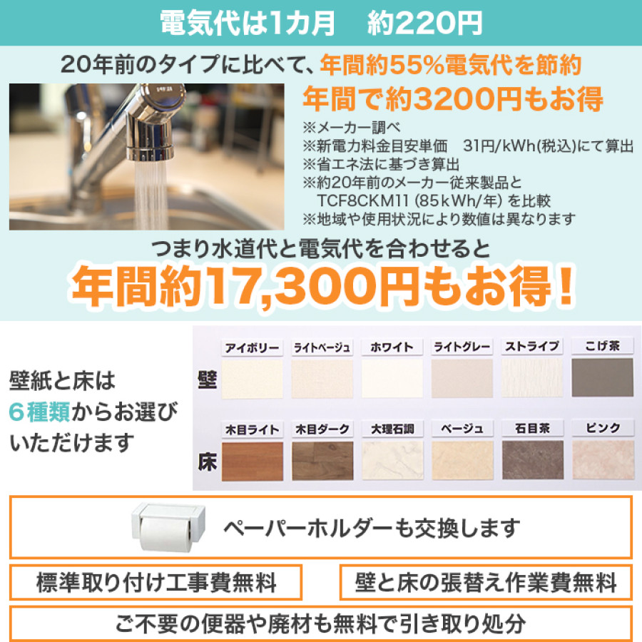 TOTOトイレリフォーム 洋&rarr;洋 ウォシュレット (ノズルきれい・W保温機能付き)