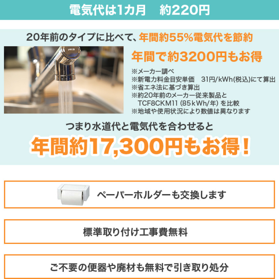 TOTOトイレリフォーム 便器交換 ウォシュレット (ノズルきれい・W保温機能付き)