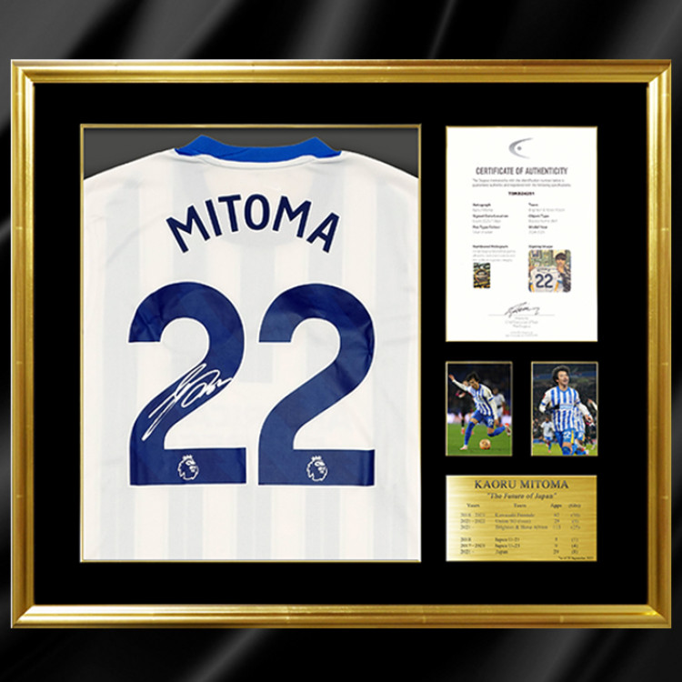 三笘薫 直筆サイン入りブライトン24/25ホームユニフォーム特製フレーム