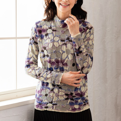 ウール混花柄ジャカードセーター