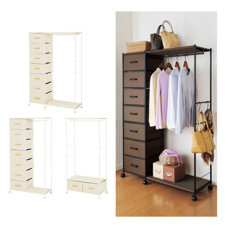 引出し収納付き ハンガーラック 幅105cm