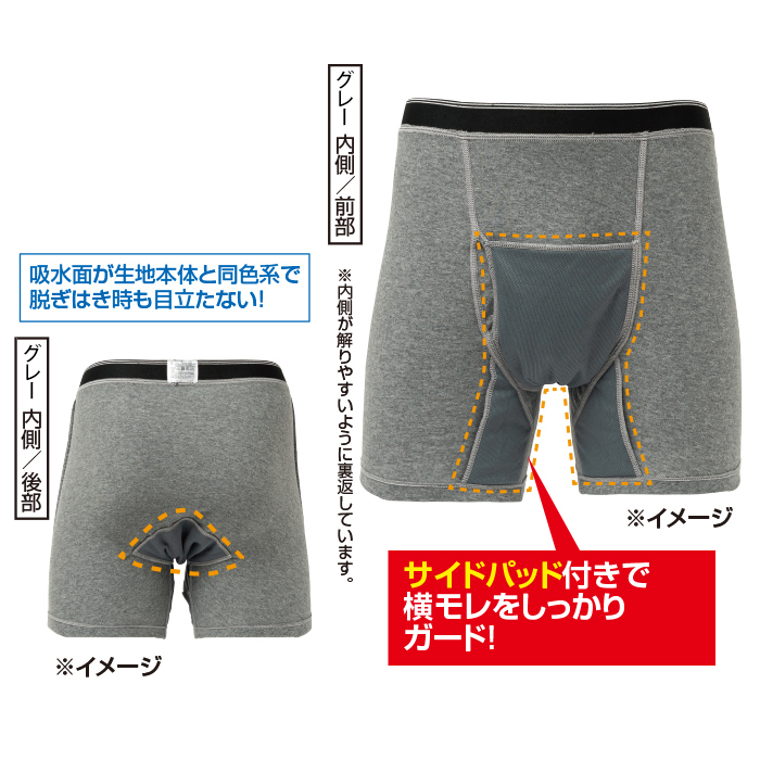 股下まで安心吸水パッド付ボクサーパンツ3色6枚組(同サイズ)