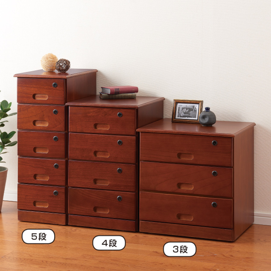 全段鍵付チェスト(隠しキャスター付)4段