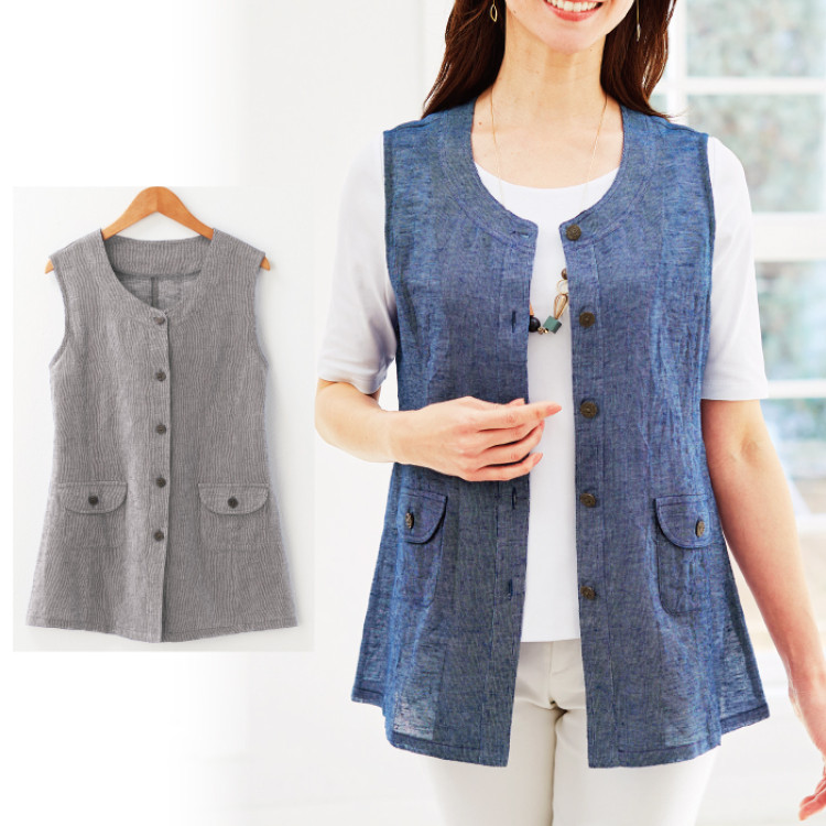 綿麻メッシュの軽やかベスト