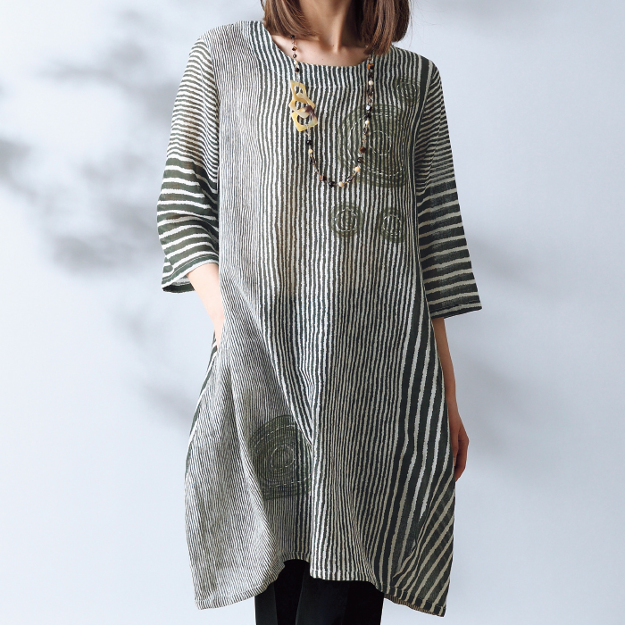 プリント7分袖バルーンワンピース