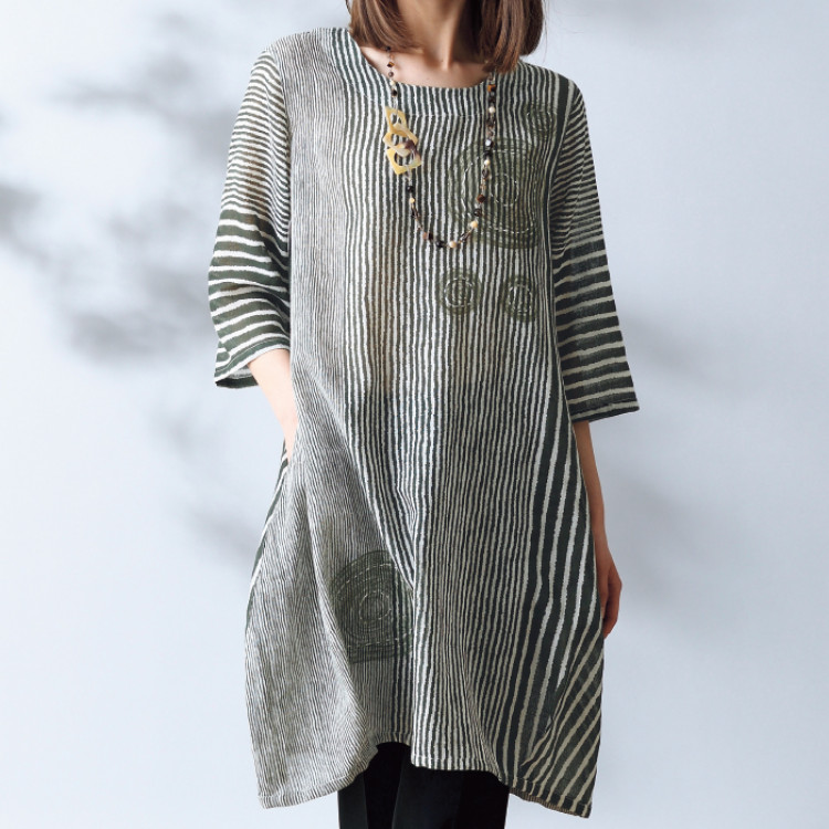 プリント7分袖バルーンワンピース