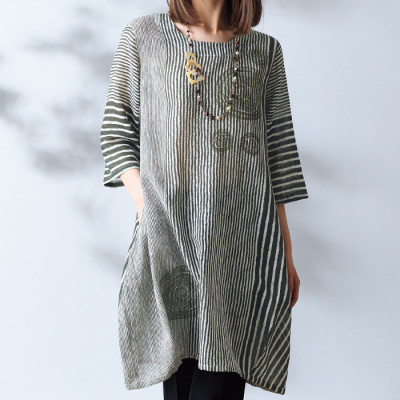 プリント7分袖バルーンワンピース