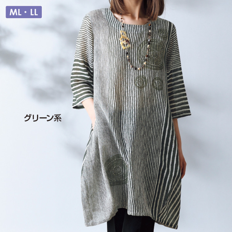 プリント7分袖バルーンワンピース