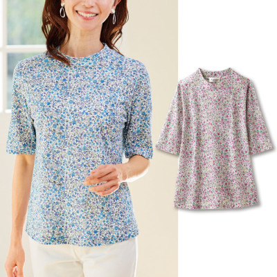 さらっと強撚綿の小花柄プルオーバー