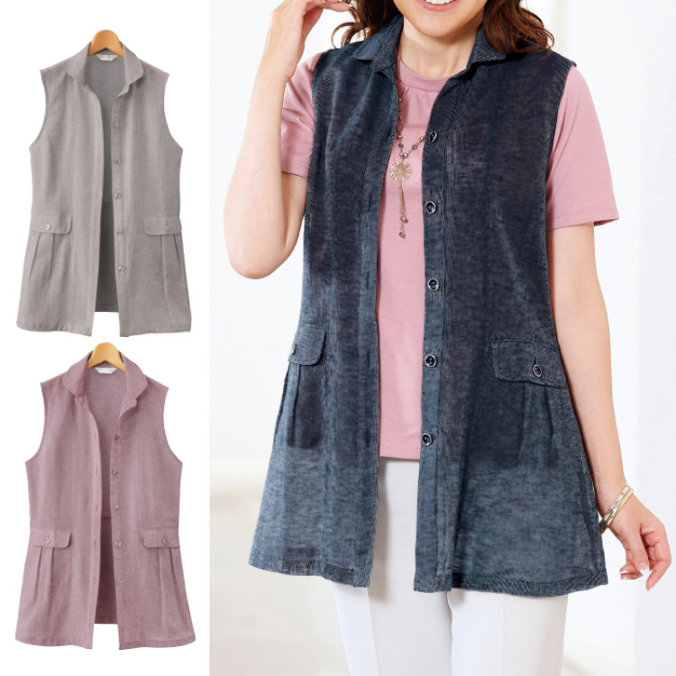 綿麻素材デザインベスト