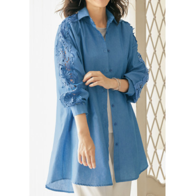 コットン混デザイン袖オーバーシャツ