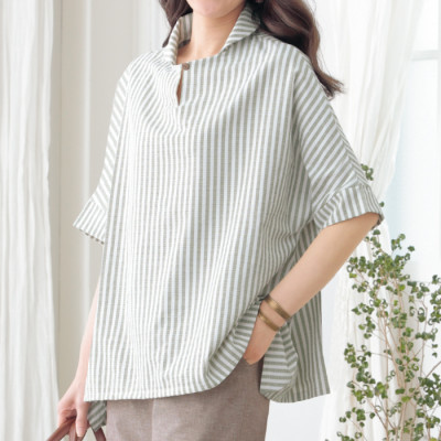 ストライプドルマンブラウス