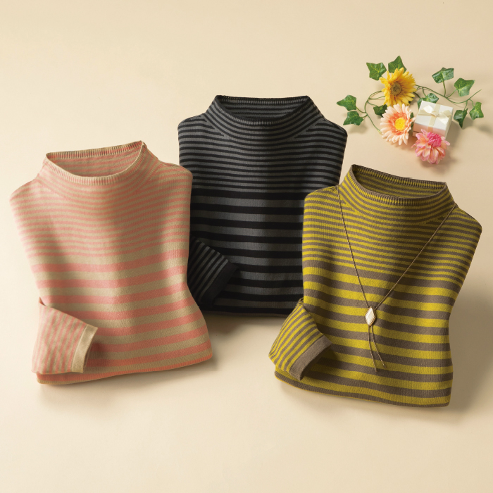 カシミアタッチボーダーセーター3色組(同サイズ)