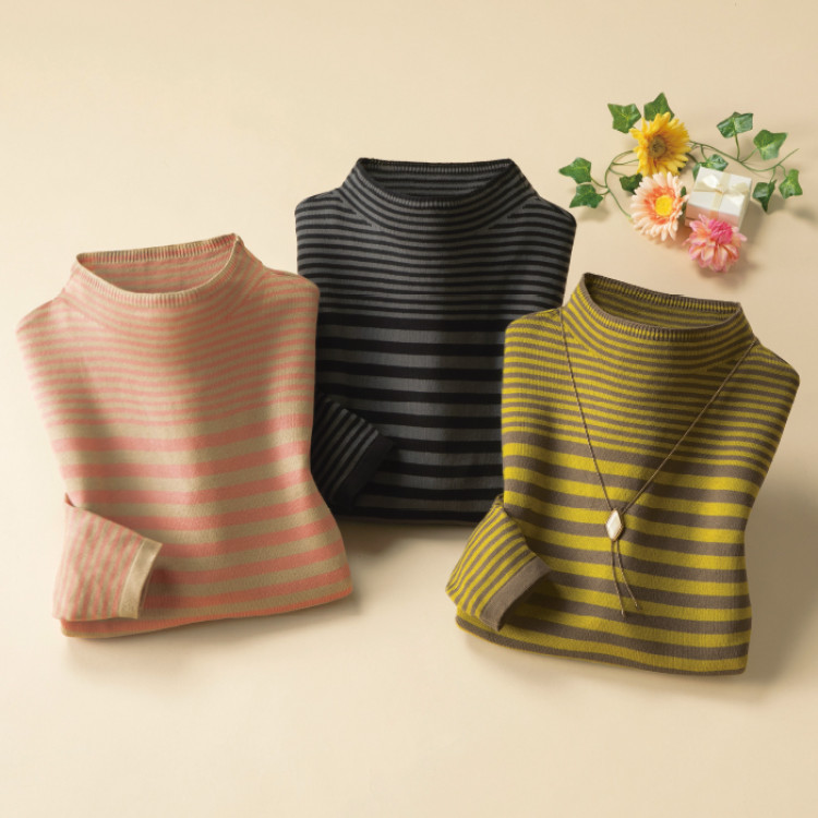 カシミアタッチボーダーセーター3色組(同サイズ)