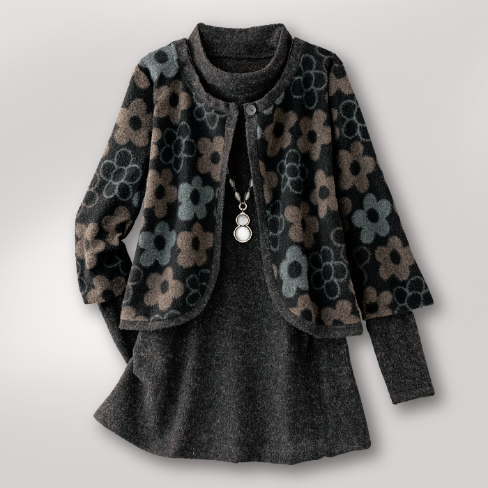 花柄起毛カットソーアンサンブル