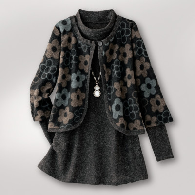 花柄起毛カットソーアンサンブル