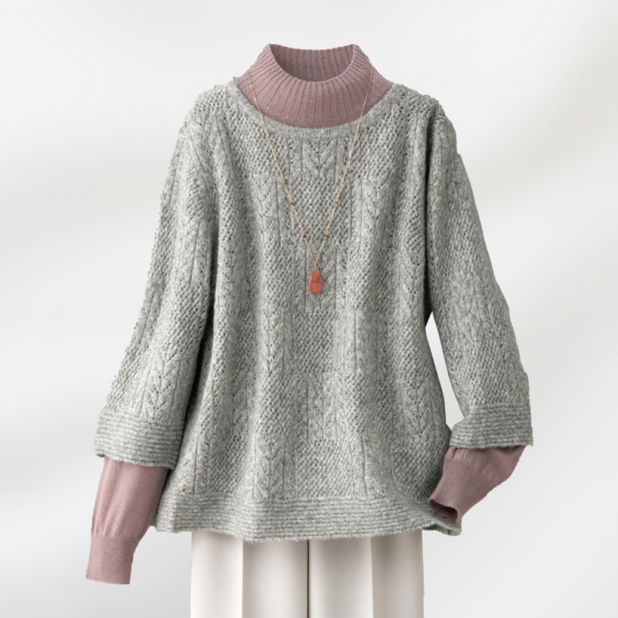 ウール混杢調ジャカードニットプルオーバー