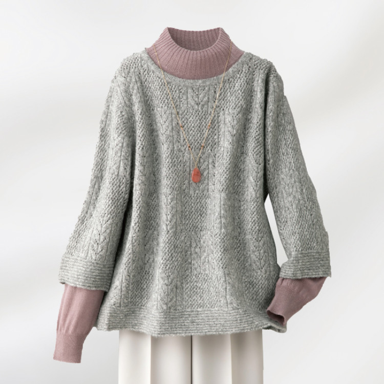 ウール混杢調ジャカードニットプルオーバー