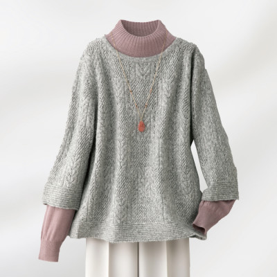 ウール混杢調ジャカードニットプルオーバー