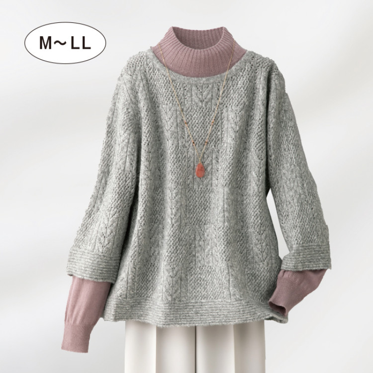 ウール混杢調ジャカードニットプルオーバー