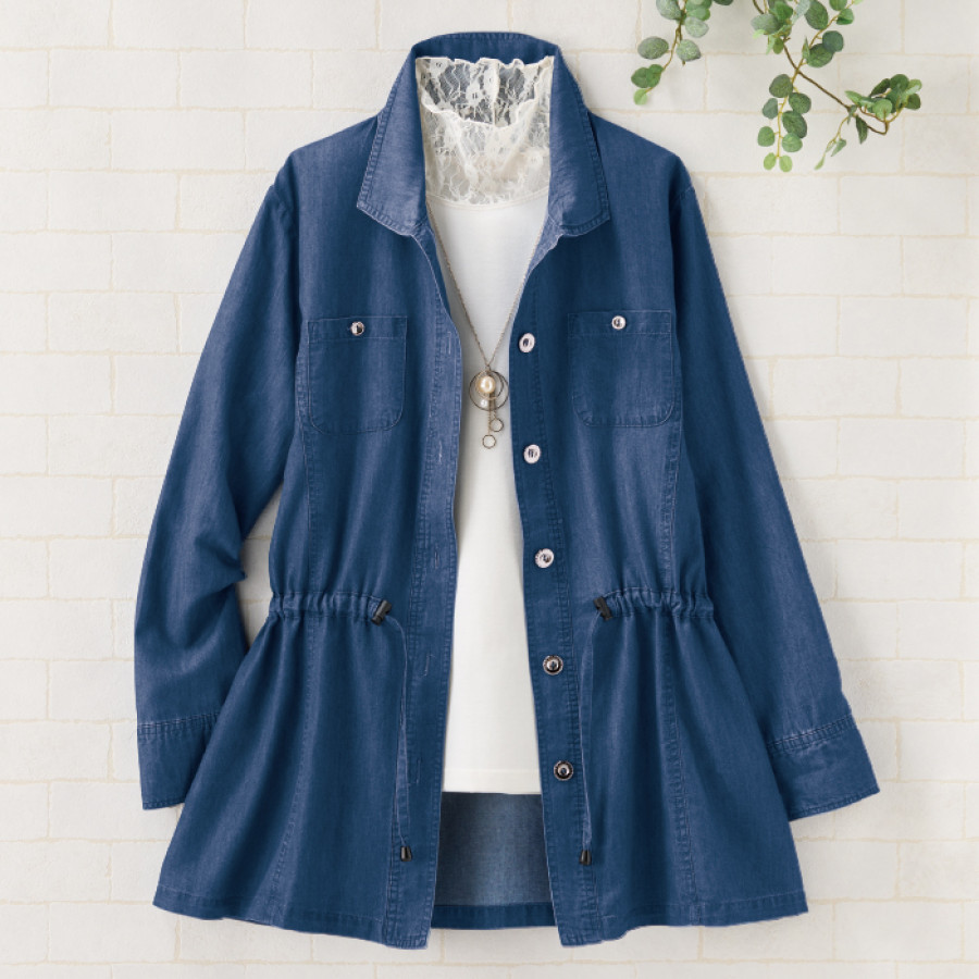 柔らか綿混素材のデニムブルゾン