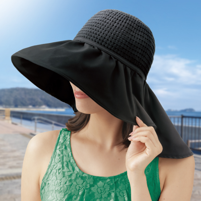 首筋まですっぽり涼感UV帽子
