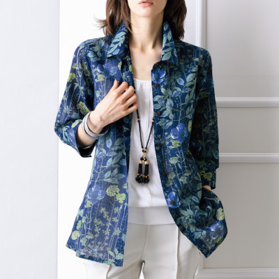 ボタニカルプリント7分袖シャツ