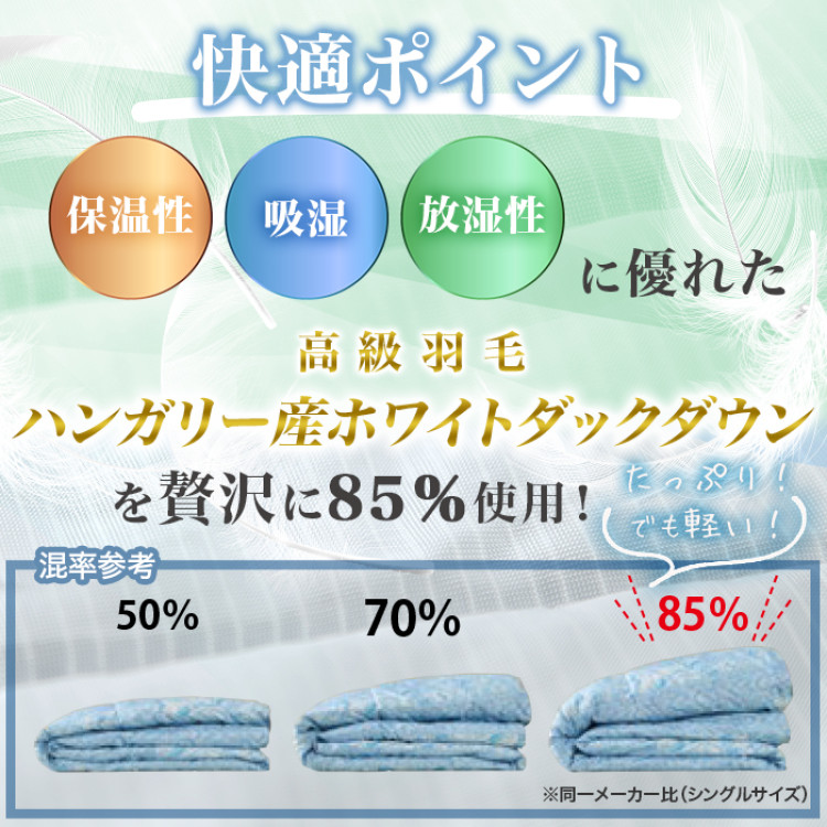 ハンガリー産ホワイトダックダウン 洗える高級羽毛肌掛け布団 ダブル