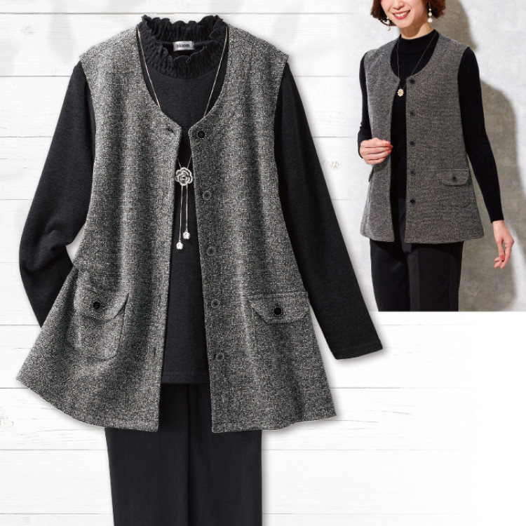 裏地付ノーカラーデザインベスト