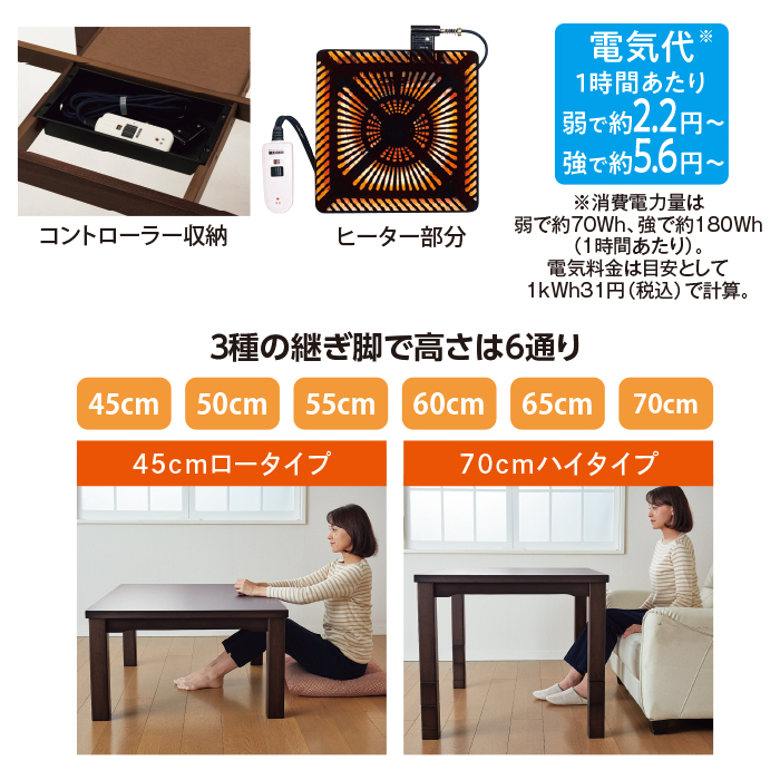 高さ6段階調節ダイニングこたつ用 掛布団 80&times;80cm用