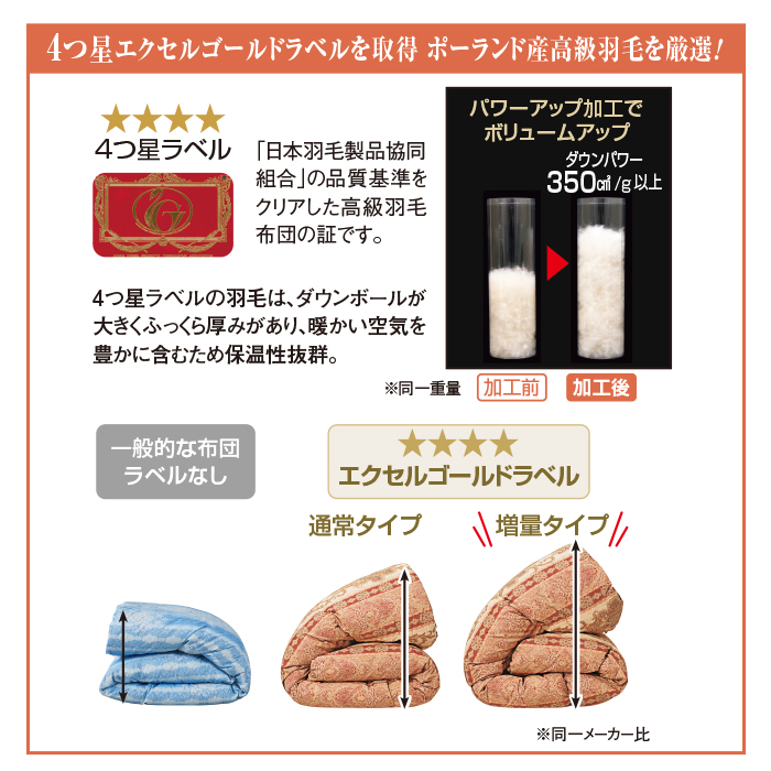 丸八真綿 お買い得！ポーランド産ホワイトダックダウンエクセルゴールドラベル羽毛掛け布団 シングル