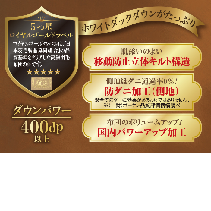 丸八真綿 ポーランド産 高級ホワイトダックダウン90%ロイヤルゴールドラベル羽毛掛け布団 ダブル増量タイプ