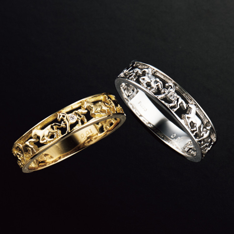 18金ダイヤ入り馬九いくリング