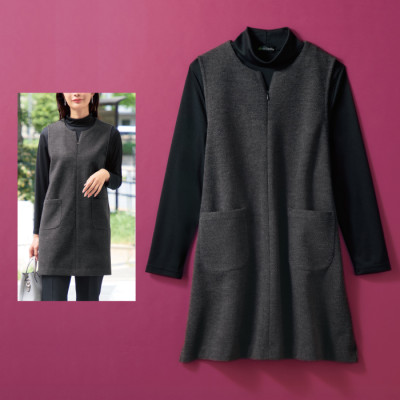 ＜eclaT style(R)＞メランジキーネックロングベスト