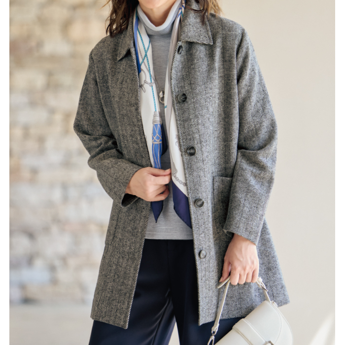 ヘリンボーン柄ロングジャケット