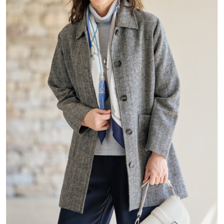 ヘリンボーン柄ロングジャケット