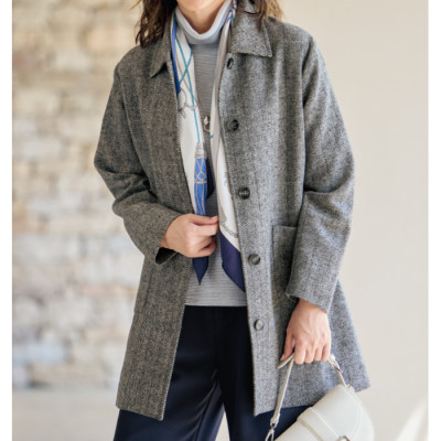 ヘリンボーン柄ロングジャケット