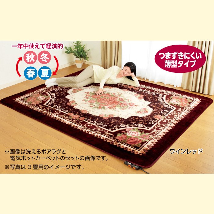 電気ホットカーペット＆洗えるボアラグ セット 3畳